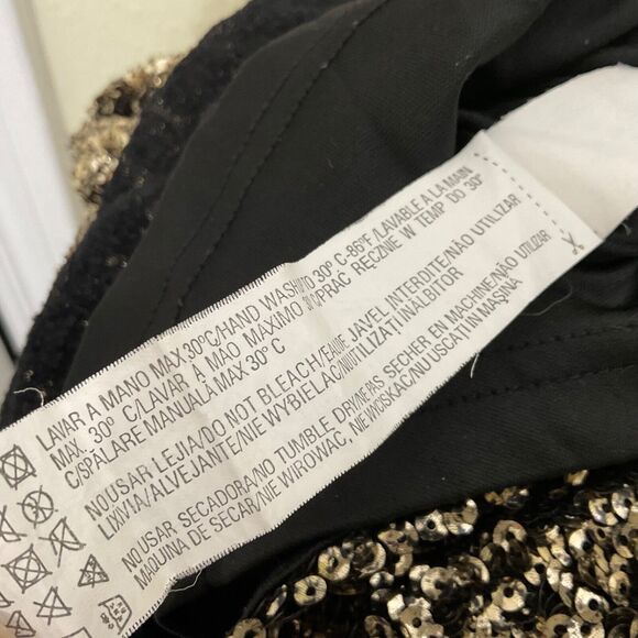 Zara Dress Woman's M  Black Gold Sequined Bodycon Low Back Dress Party Cocktail - Picture 8 of 13